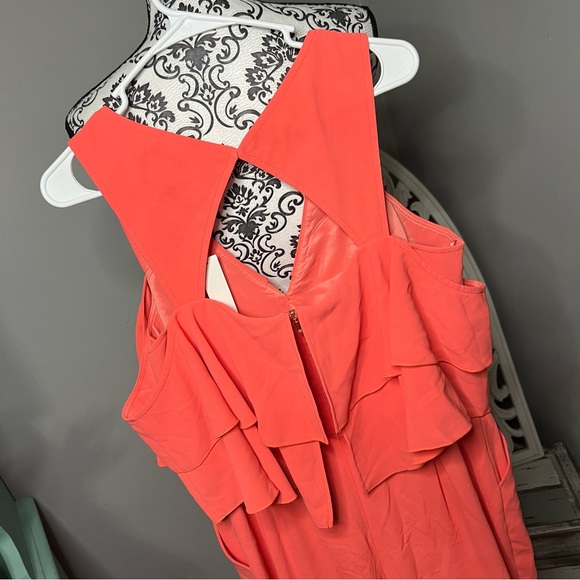 Trina Turk Cold Shoulder Ruffle Trouser Josephine Coral Jumpsuit Size 12 NWT - Picture 10 of 16